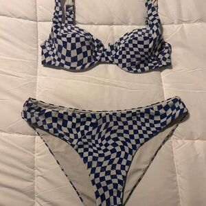 Stylish Blue and White Checkered Bikini